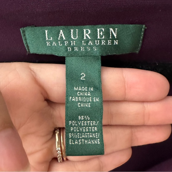 Lauren Ralph Lauren Purple Ruched Faux Wrap Dress Size 2 - Picture 3 of 5